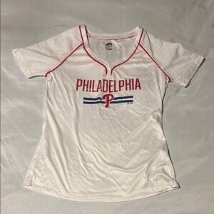 Majestic White and Red Philadelphia Shirt
